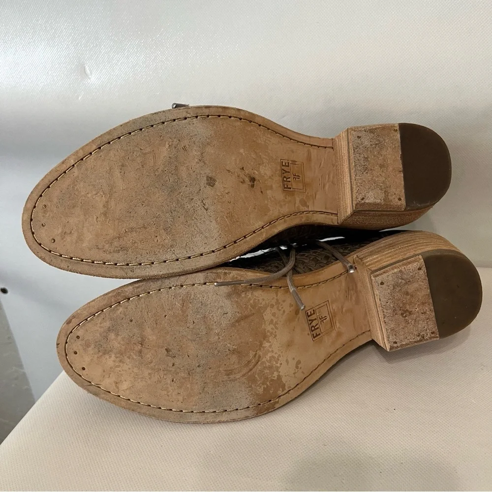 Frye Woven Leather Lace Up Heeled Oxford Shoes - Picture 7 of 10